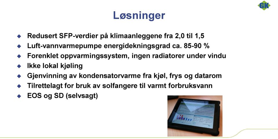 85-90 % Forenklet oppvarmingssystem, ingen radiatorer under vindu Ikke lokal