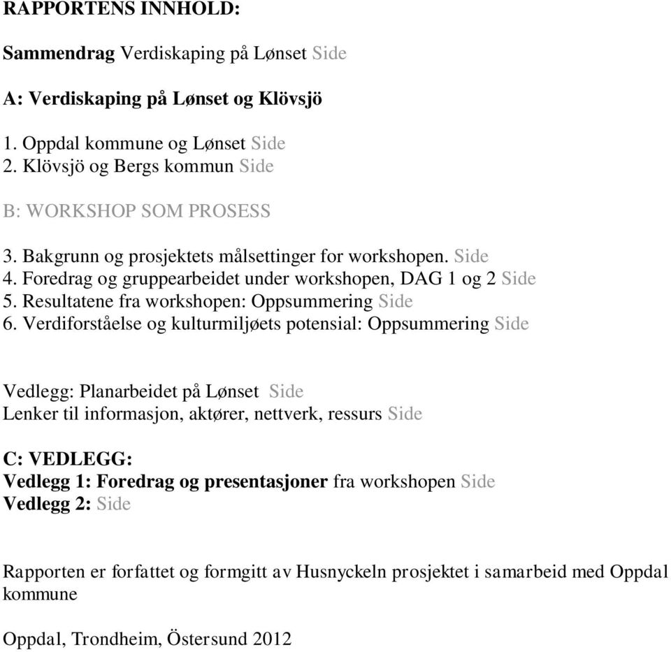 Resultatene fra workshopen: Oppsummering Side 6.