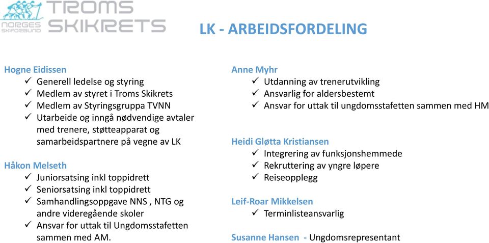 videregående skoler Ansvar for uttak til Ungdomsstafetten sammen med AM.