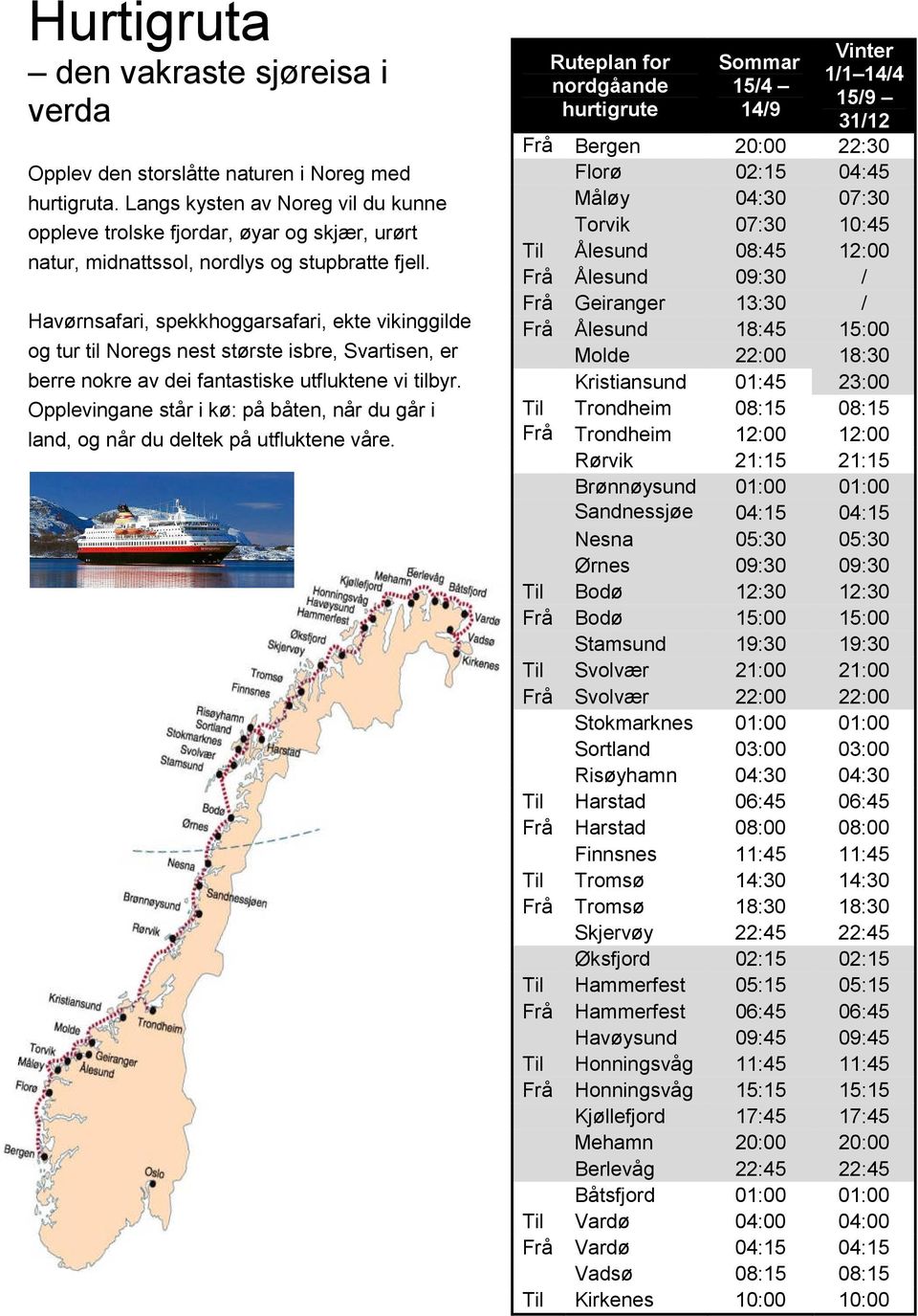 Havørnsafari, spekkhoggarsafari, ekte vikinggilde og tur til Noregs nest største isbre, Svartisen, er berre nokre av dei fantastiske utfluktene vi tilbyr.