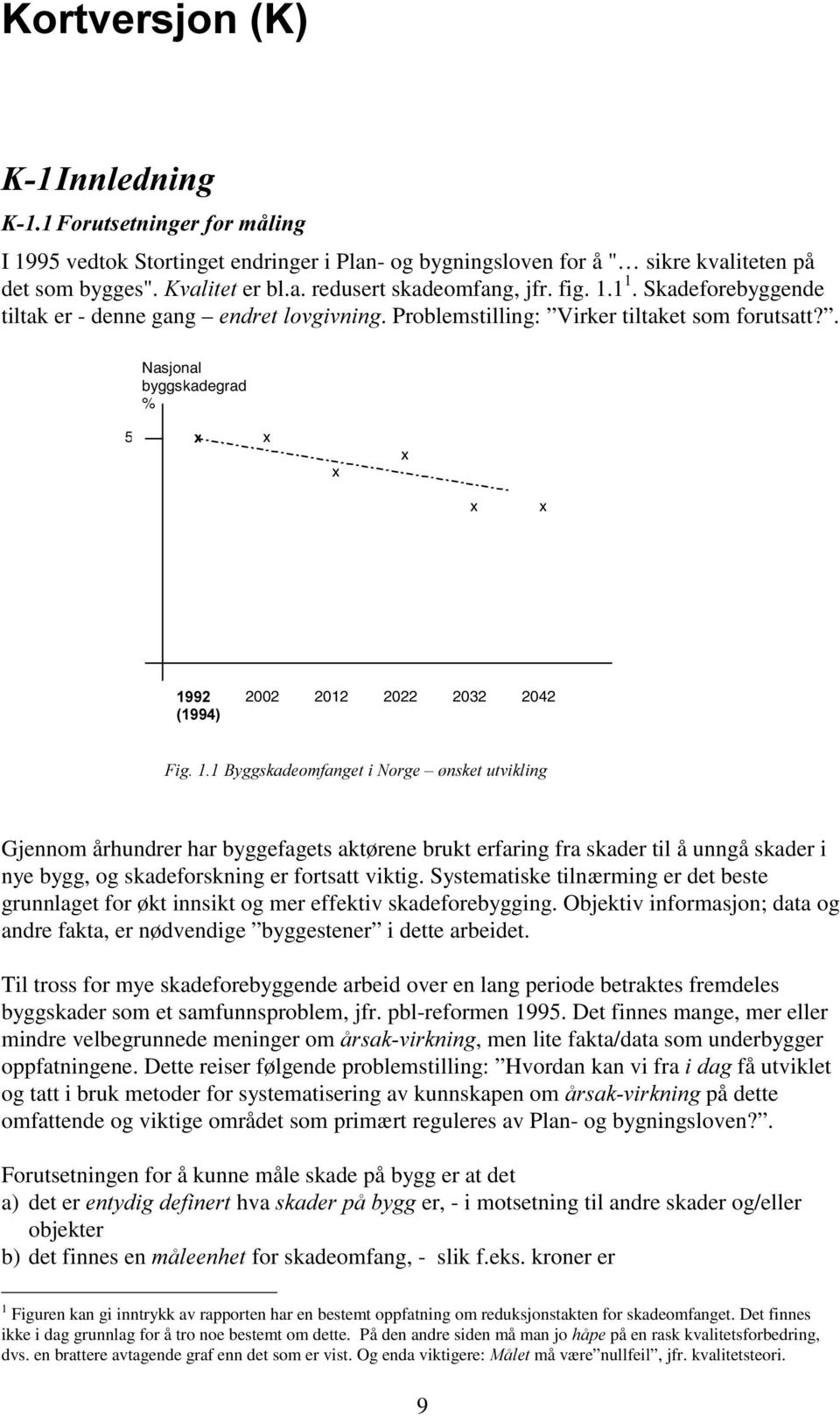 . Nasjonal byggskadegrad % 5 [ x x x x x Ã 2002 2012 2022 2032 2042 )LJ%\JJVNDGHRPIDQJHWL1RUJH± QVNHWXWYLNOLQJ Gjennom århundrer har byggefagets aktørene brukt erfaring fra skader til å unngå skader