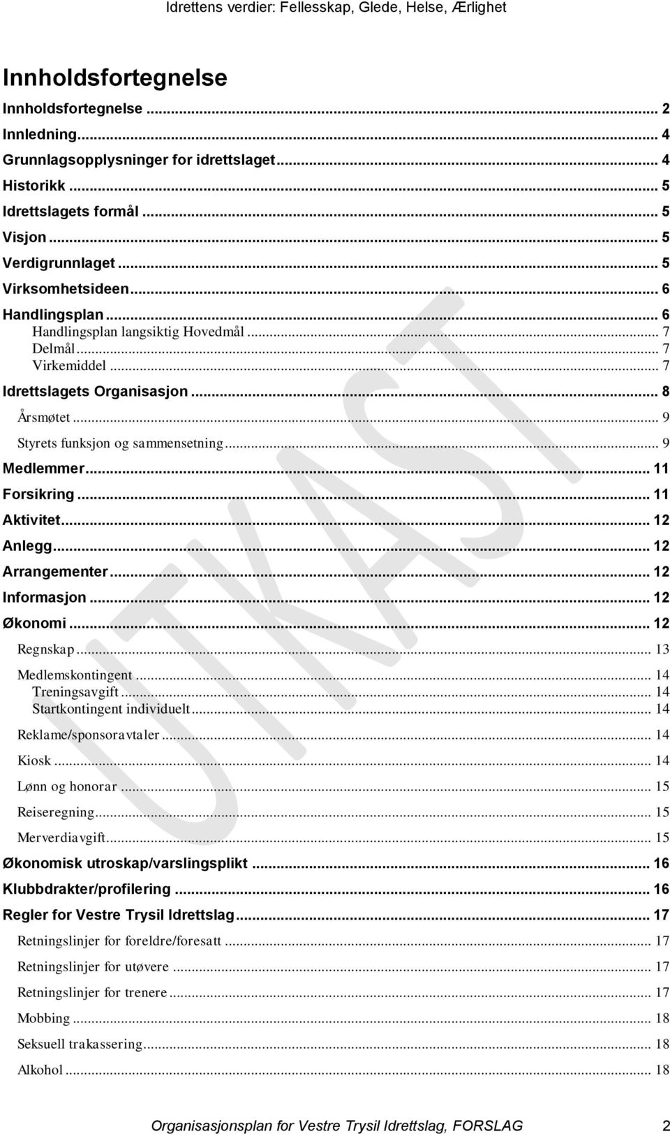 .. 11 Forsikring... 11 Aktivitet... 12 Anlegg... 12 Arrangementer... 12 Informasjon... 12 Økonomi... 12 Regnskap... 13 Medlemskontingent... 14 Treningsavgift... 14 Startkontingent individuelt.