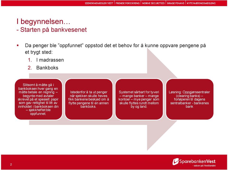 bankboksen din sjekkheftet ble oppfunnet. Istedenfor å ta ut penger når sjekken skulle heves fikk bankene beskjed om å flytte pengene til en annen bankboks.