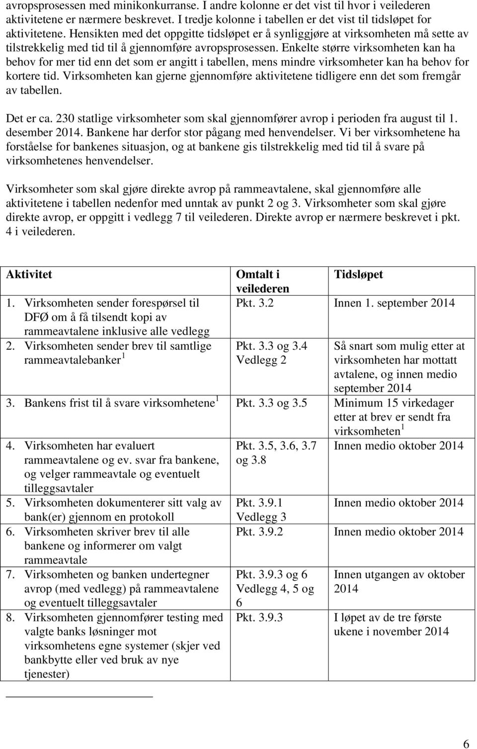 Enkelte større virksomheten kan ha behov for mer tid enn det som er angitt i tabellen, mens mindre virksomheter kan ha behov for kortere tid.