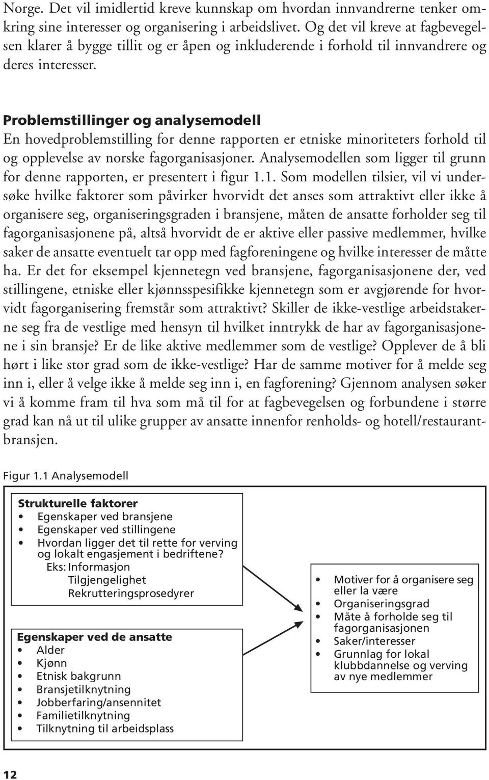 Problemstillinger og analysemodell En hovedproblemstilling for denne rapporten er etniske minoriteters forhold til og opplevelse av norske fagorganisasjoner.