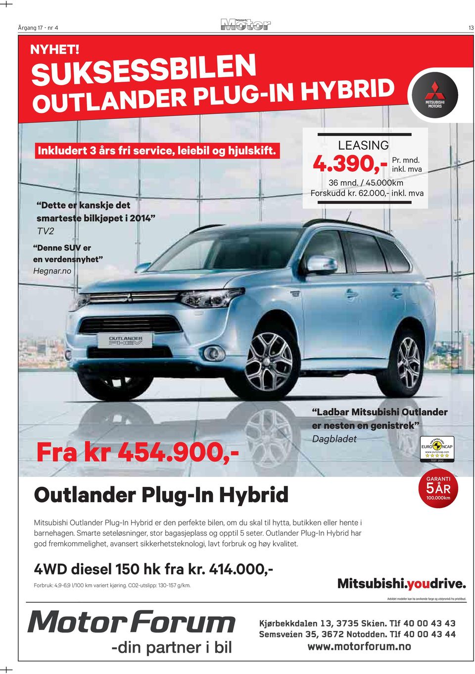 900,- Ladbar Mitsubishi Outlander er nesten en genistrek Dagbladet TEST 2009 2012 Outlander Plug-In Hybrid GARANTI 5ÅR 100.