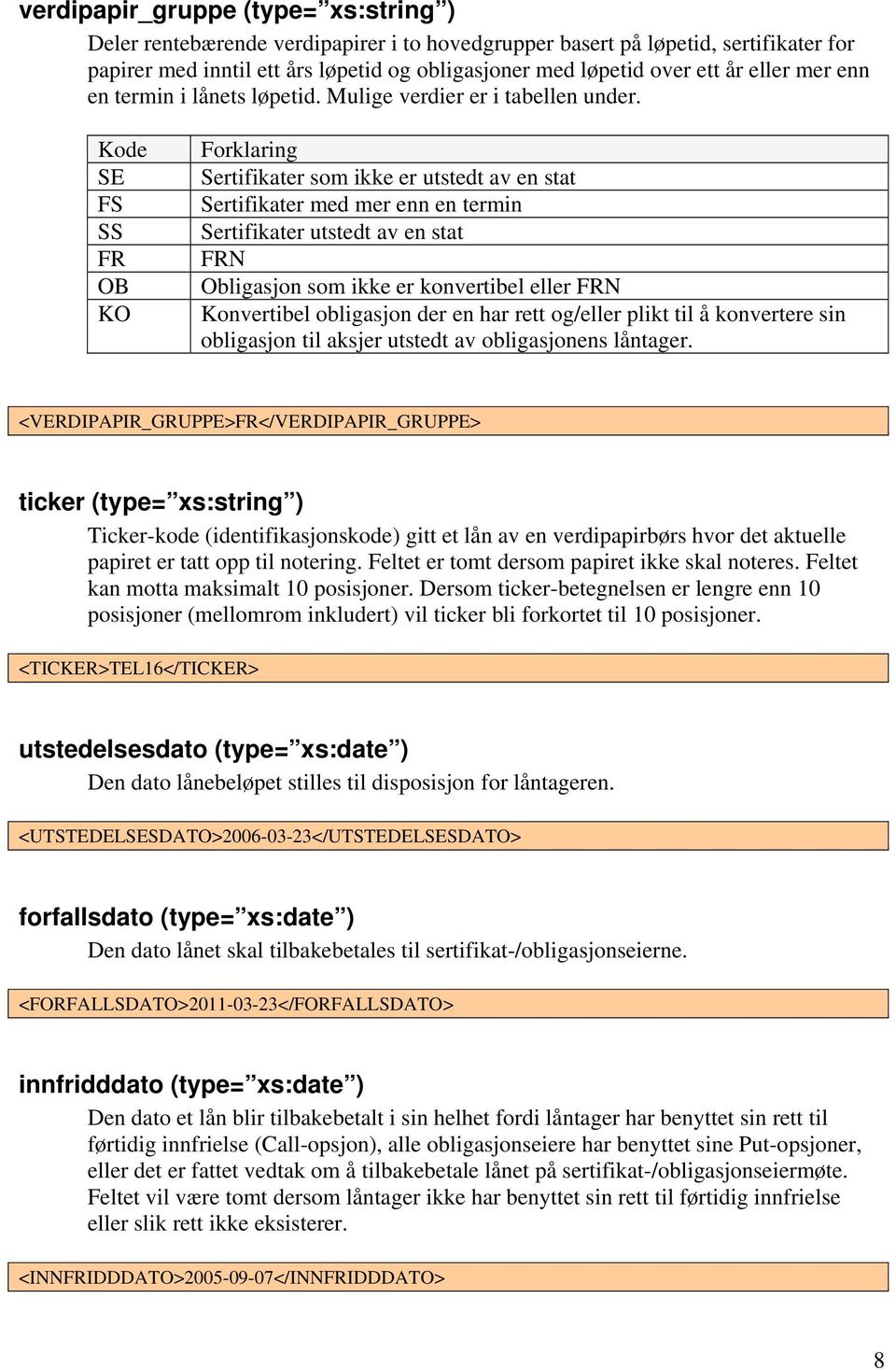 Kode SE FS SS FR OB KO Forklaring Sertifikater som ikke er utstedt av en stat Sertifikater med mer enn en termin Sertifikater utstedt av en stat FRN Obligasjon som ikke er konvertibel eller FRN