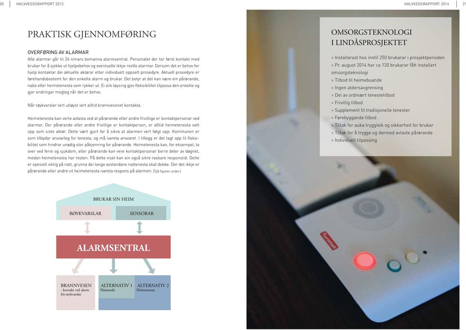 Dersom det er behov for hjelp kontaktar dei aktuelle aktørar etter individuelt oppsett prosedyre. Aktuell prosedyre er førehandsbestemt for den enkelte alarm og brukar.