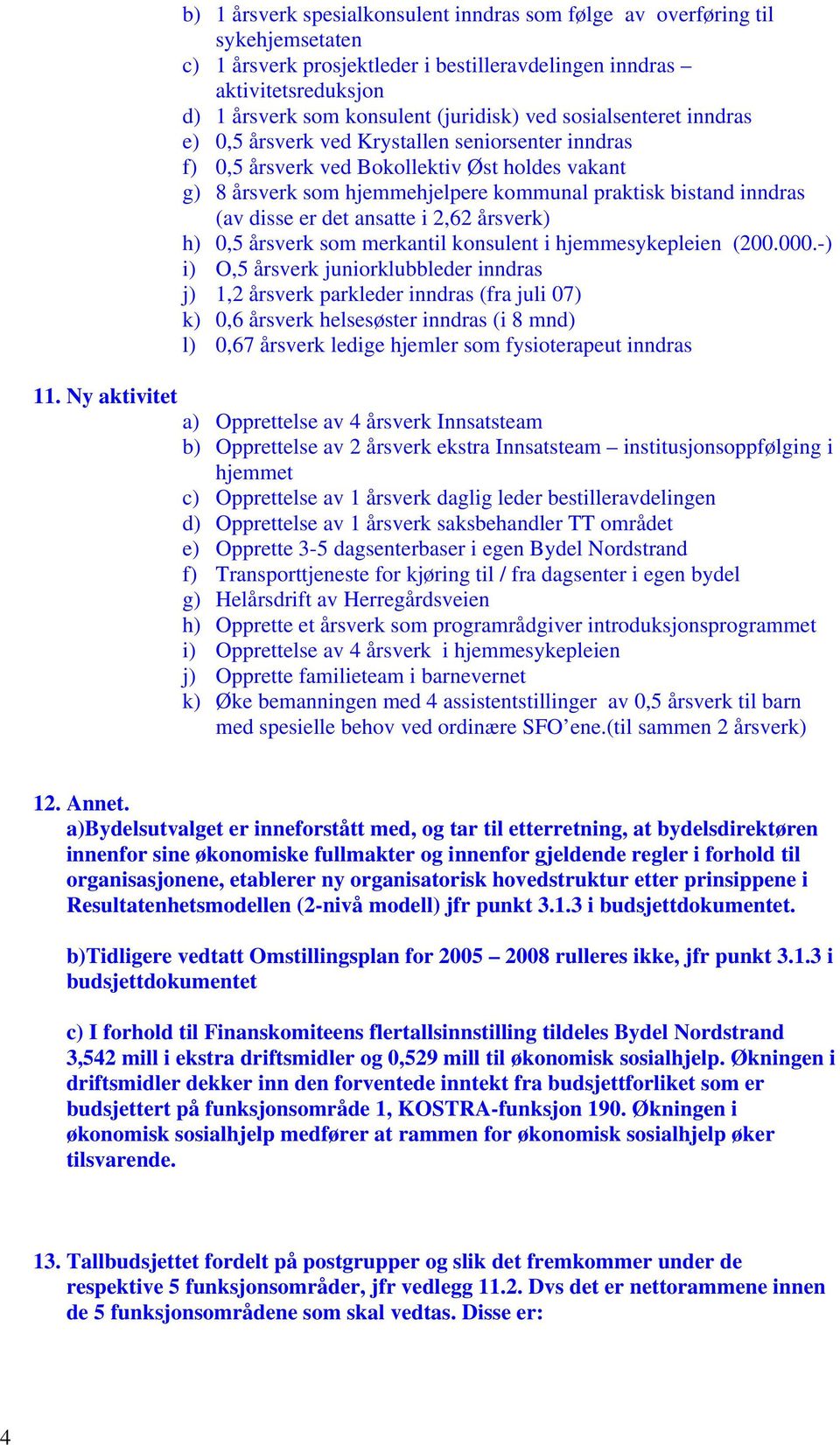 bistand inndras (av disse er det ansatte i 2,62 årsverk) h) 0,5 årsverk som merkantil konsulent i hjemmesykepleien (200.000.