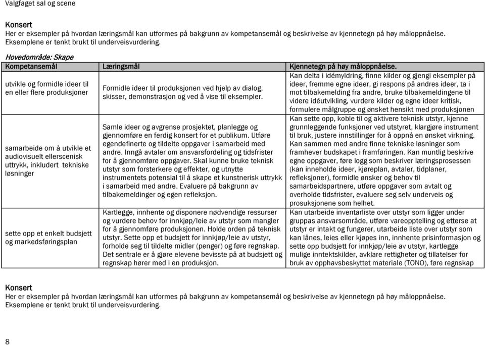 utvikle og formidle ideer til en eller flere produksjoner samarbeide om å utvikle et audiovisuelt ellerscenisk uttrykk, inkludert tekniske løsninger sette opp et enkelt budsjett og markedsføringsplan