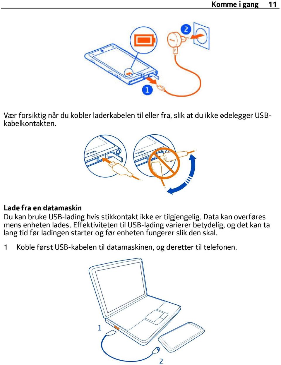 Data kan overføres mens enheten lades.