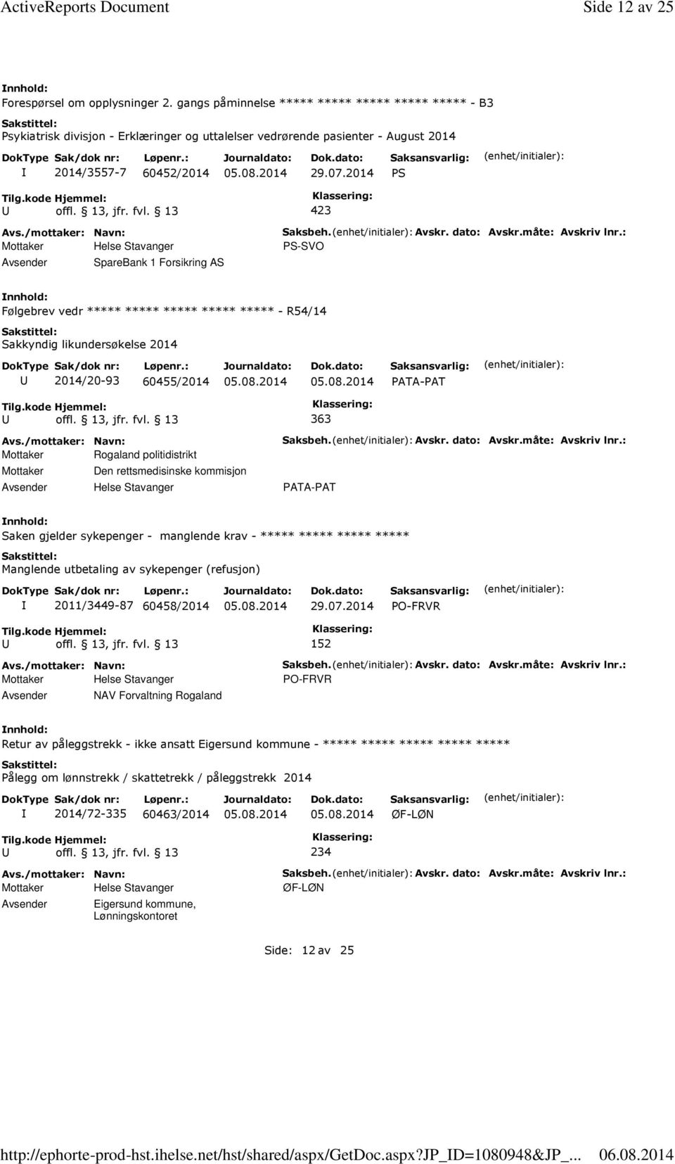 2014 PS SpareBank 1 Forsikring AS Saksbeh. Avskr. dato: Avskr.måte: Avskriv lnr.