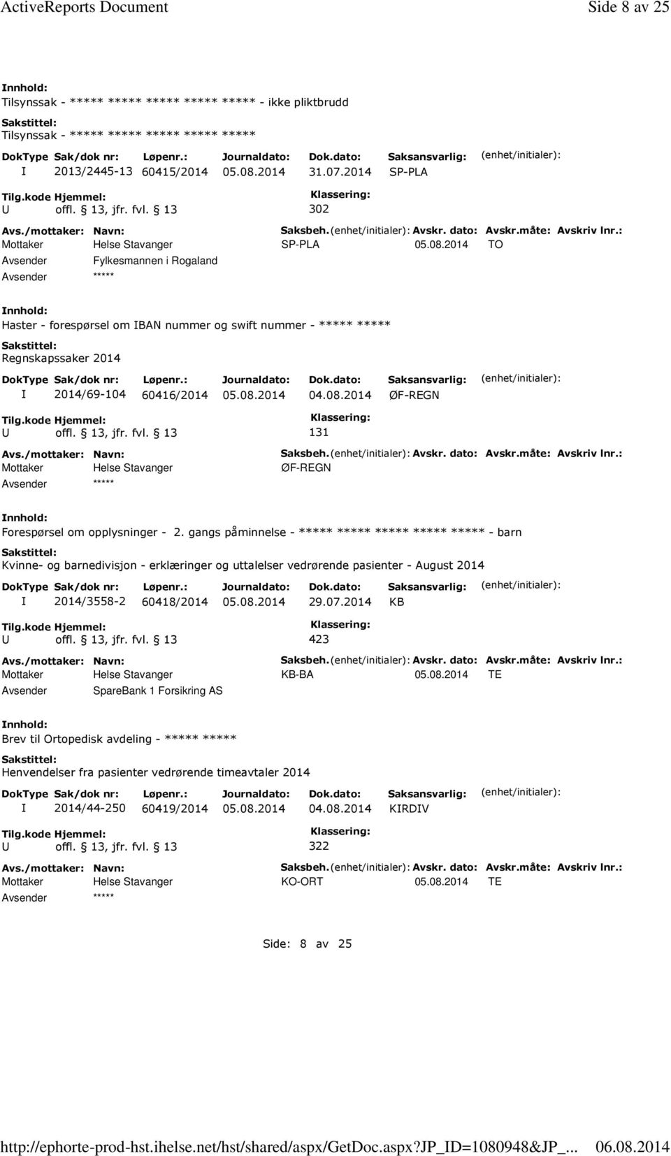 måte: Avskriv lnr.: SP-PLA TO Fylkesmannen i Rogaland ***** Haster - forespørsel om BAN nummer og swift nummer - ***** ***** Regnskapssaker 2014 2014/69-104 60416/2014 ØF-REGN 131 ***** Saksbeh.