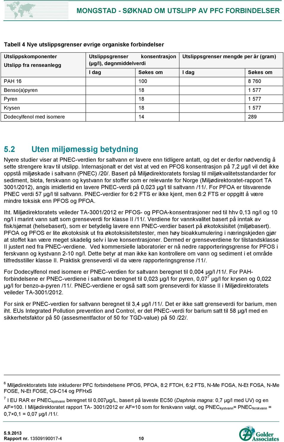 2 Uten miljømessig betydning Nyere studier viser at PNEC-verdien for saltvann er lavere enn tidligere antatt, og det er derfor nødvendig å sette strengere krav til utslipp.