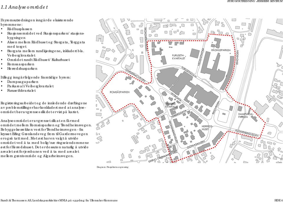 Veibergkvartalet Området rundt Rådhuset/ Kulturhuset Romsaasparken Herredshusparken I tillegg inngår følgende framtidige byrom: Dampsagaparken Parkareal i Veibergkvartalet Furusethkvartalet