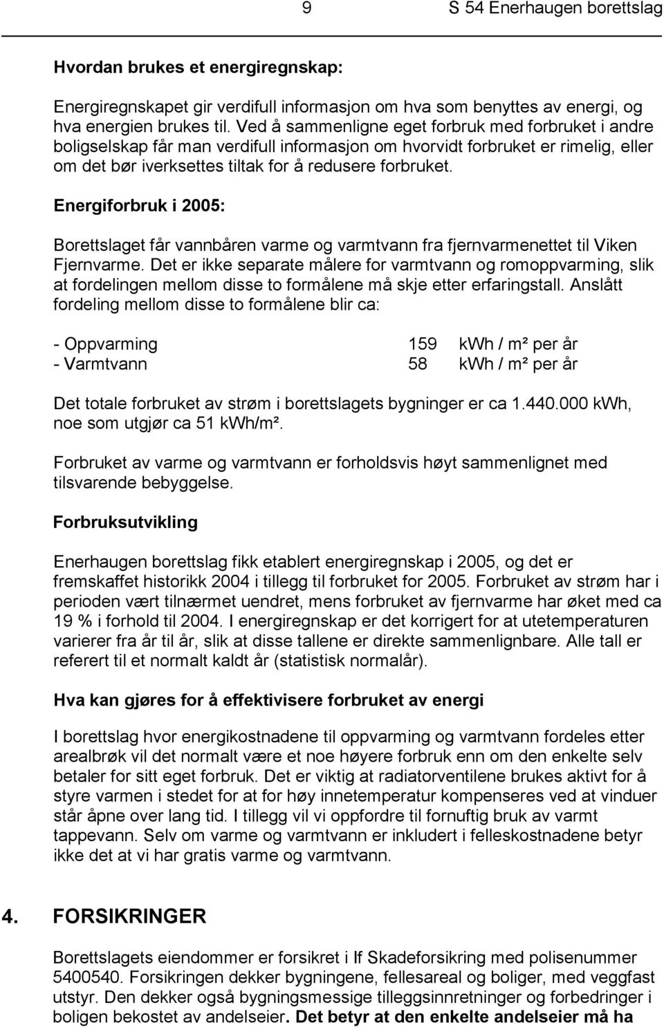 Energiforbruk i 2005: Borettslaget får vannbåren varme og varmtvann fra fjernvarmenettet til Viken Fjernvarme.