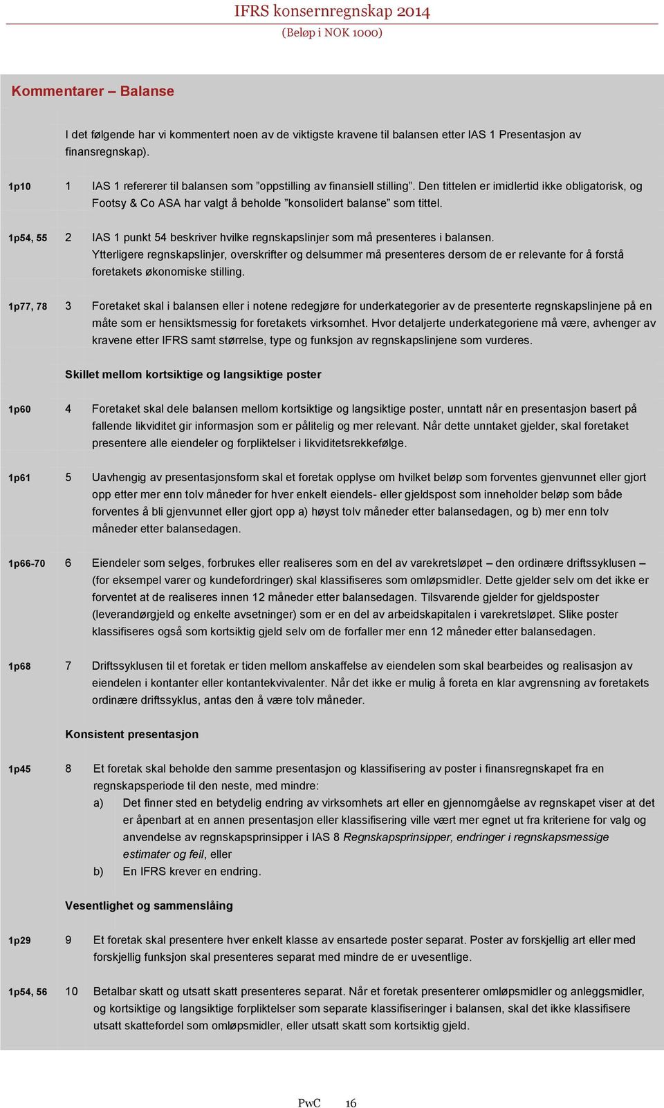 1p54, 55 2 IAS 1 punkt 54 beskriver hvilke regnskapslinjer som må presenteres i balansen.