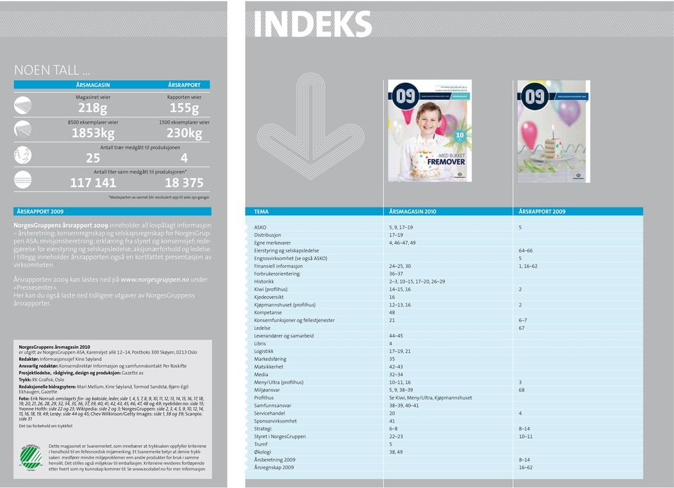 produksjonen* 117 141 18 375 *Mesteparten av vannet blir resirkulert opp til seks-syv ganger årsrapport 2009 NorgesGruppens årsrapport 2009 inneholder all lov pålagt informasjon årsberetning;