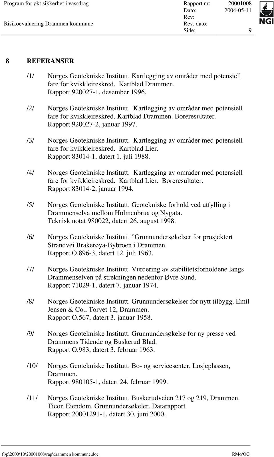 Kartlegging av områder med potensiell fare for kvikkleireskred. Kartblad Lier. Rapport 83014-1, datert 1. juli 1988. /4/ Norges Geotekniske Institutt.