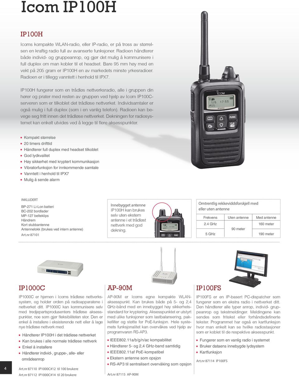 Bare 95 mm høy med en vekt på 205 gram er IP100H en av markedets minste yrkesradioer. Radioen er i tillegg vanntett i henhold til IPX7.