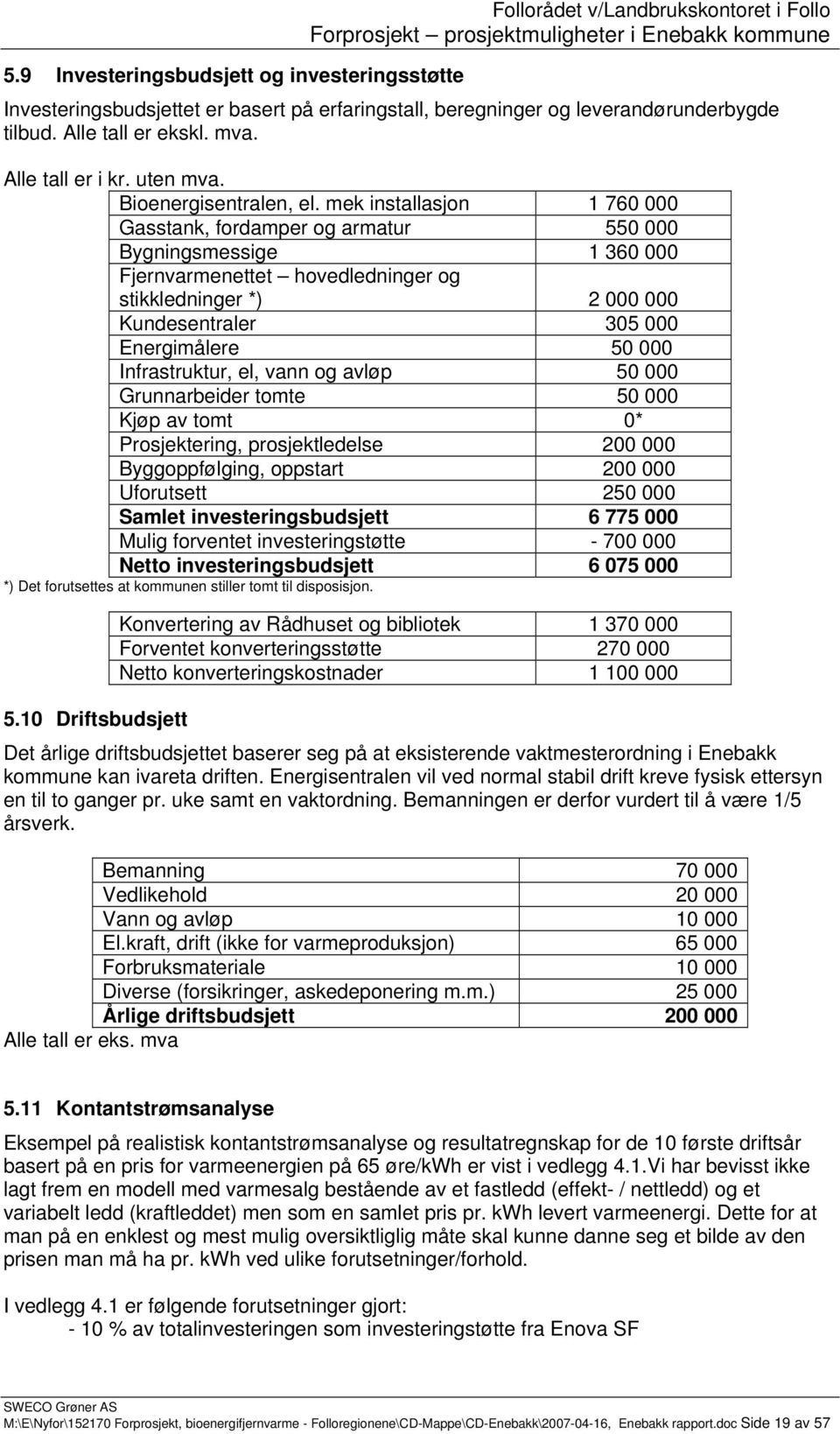 mek installasjon 1 760 000 Gasstank, fordamper og armatur 550 000 Bygningsmessige 1 360 000 Fjernvarmenettet hovedledninger og stikkledninger *) 2 000 000 Kundesentraler 305 000 Energimålere 50 000