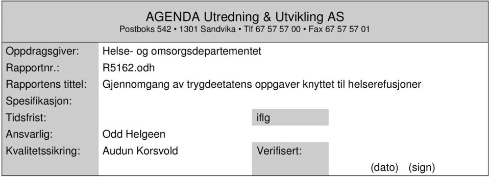 AS Postboks 542 1301 Sandvika Tlf 67 57 57 00 Fax 67 57 57 01 Helse- og