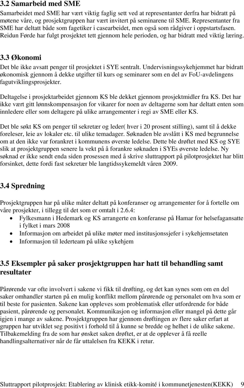 Reidun Førde har fulgt prosjektet tett gjennom hele perioden, og har bidratt med viktig læring. 3.3 Økonomi Det ble ikke avsatt penger til prosjektet i SYE sentralt.