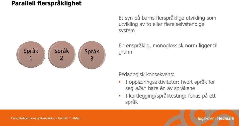 monoglossisk norm ligger til grunn Pedagogisk konsekvens: I