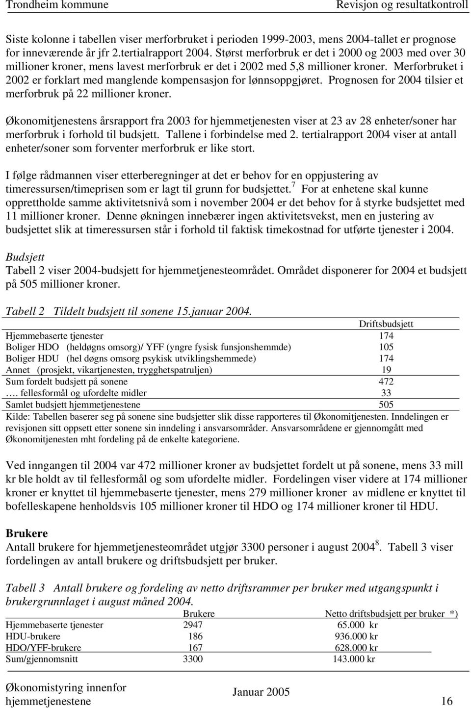 Merforbruket i 2002 er forklart med manglende kompensasjon for lønnsoppgjøret. Prognosen for 2004 tilsier et merforbruk på 22 millioner kroner.