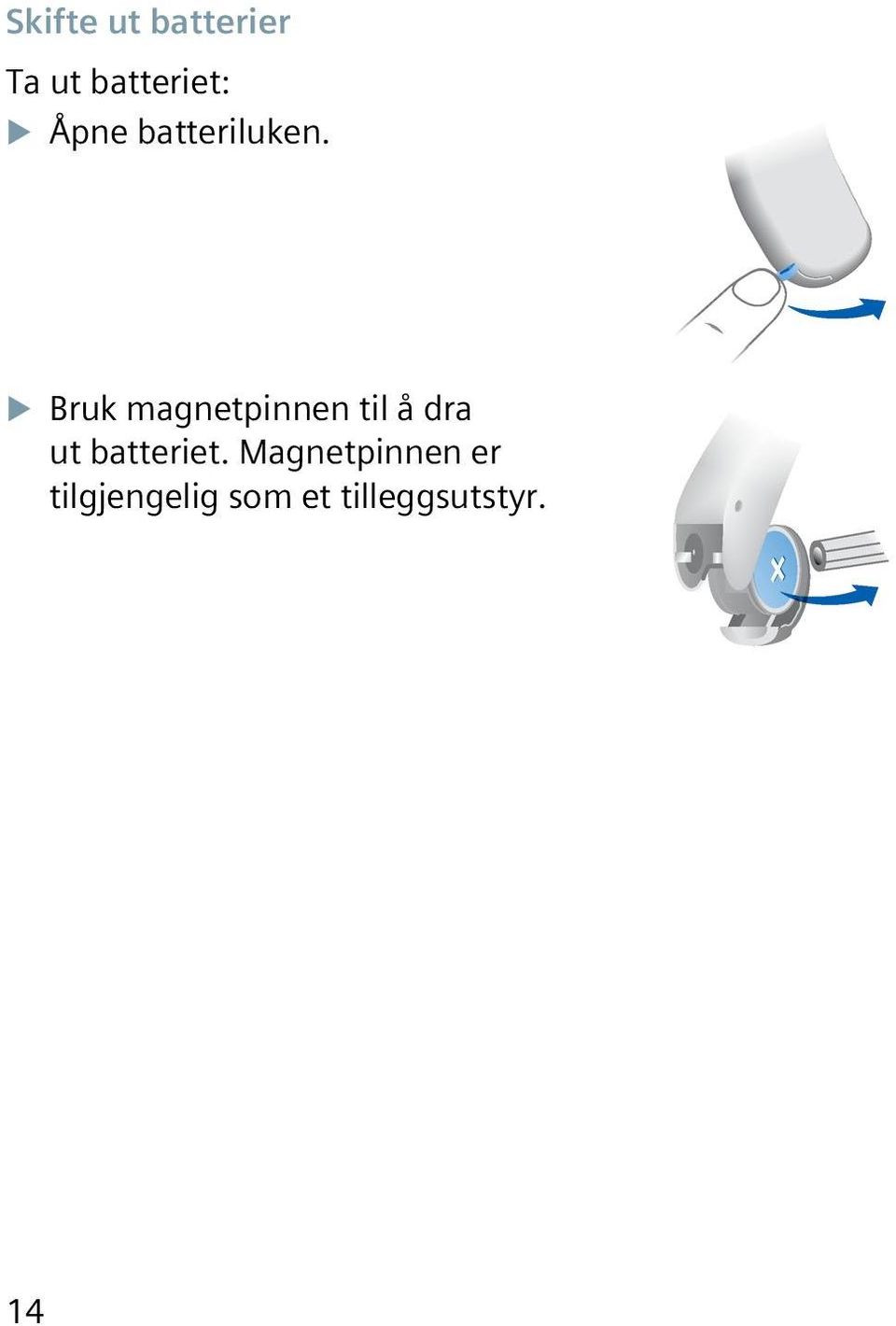 X X Bruk magnetpinnen til å dra ut