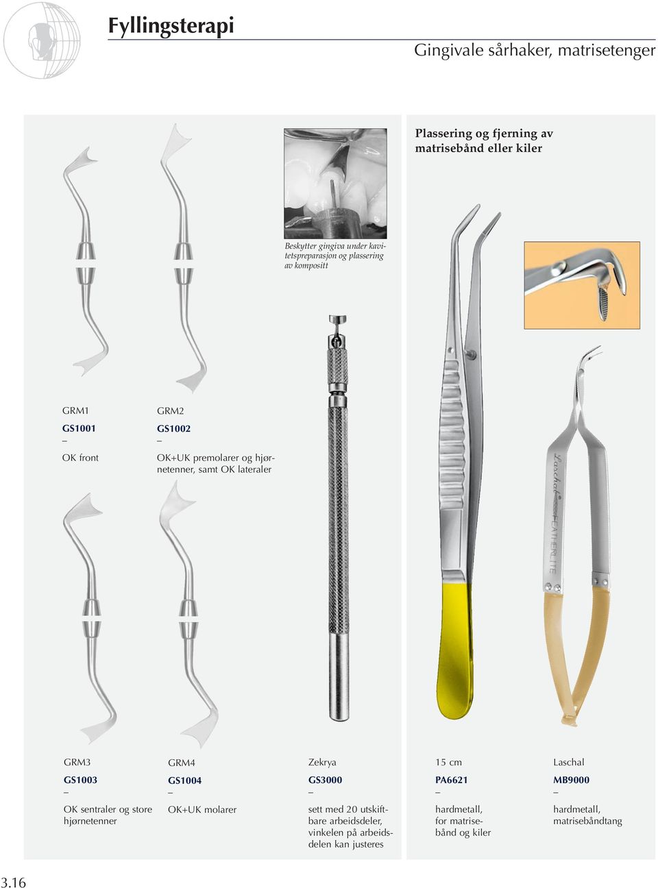 lateraler GRM3 GRM4 Zekrya 15 cm Laschal GS1003 GS1004 GS3000 PA6621 MB9000 OK sentraler og store hjørnetenner OK+UK molarer