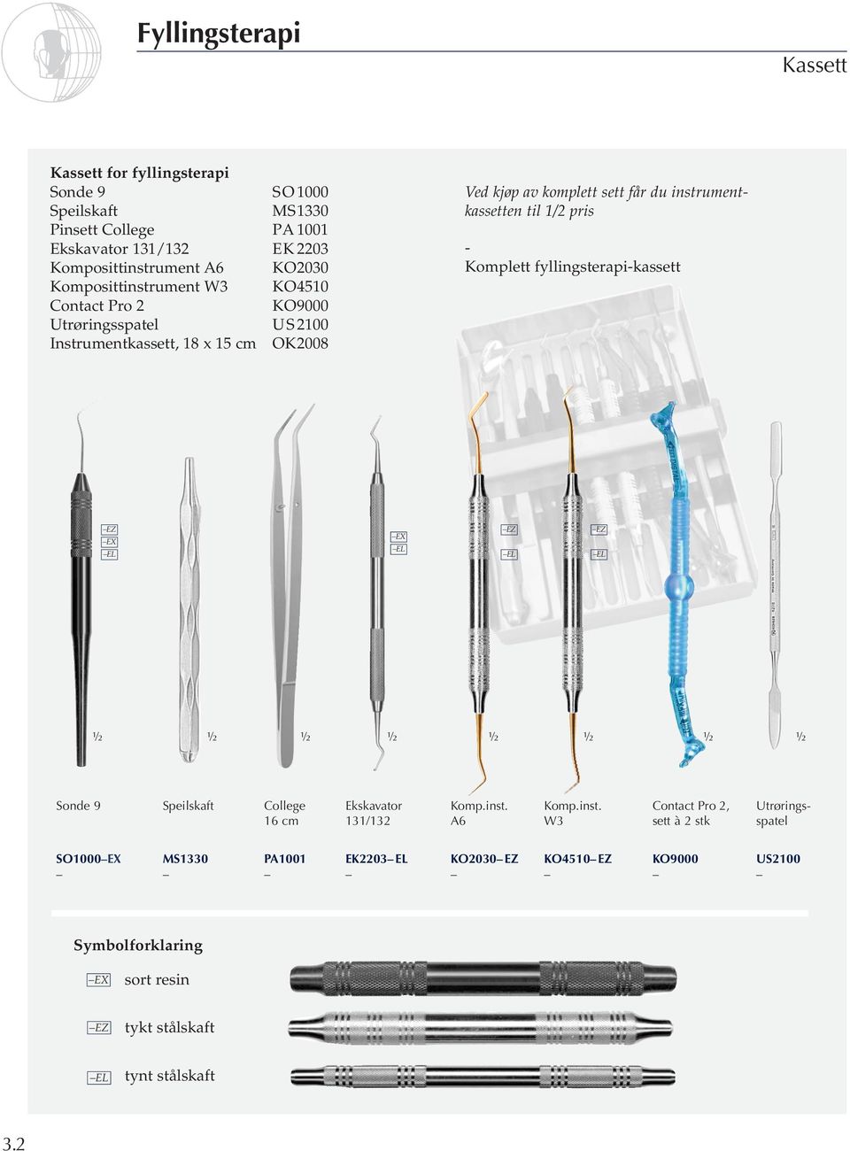 instrumentkassetten til 1/2 pris - Komplett fyllingsterapi-kassett EZ EX EL EX EL EZ EL EZ EL Sonde 9 Speilskaft College 16 cm Ekskavator 131/132 Komp.inst. A6 Komp.