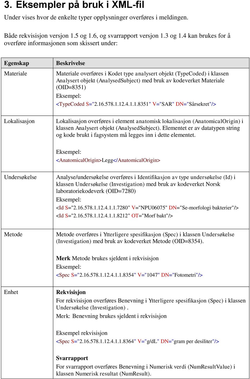 med bruk av kodeverket Materiale (OID=8351)