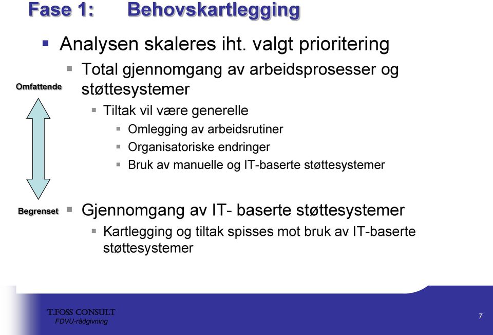 generelle Omlegging av arbeidsrutiner Organisatoriske endringer Bruk av manuelle og IT-baserte