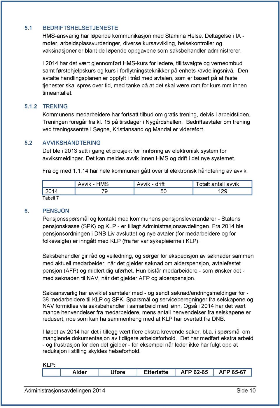 I 2014 har det vært gjennomført HMS-kurs for ledere, tillitsvalgte og verneombud samt førstehjelpskurs og kurs i forflytningsteknikker på enhets-/avdelingsnivå.