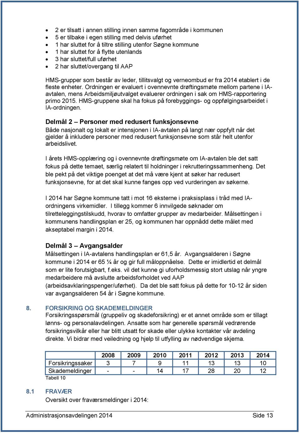 Ordningen er evaluert i ovennevnte drøftingsmøte mellom partene i IAavtalen, mens Arbeidsmiljøutvalget evaluerer ordningen i sak om HMS-rapportering primo 2015.