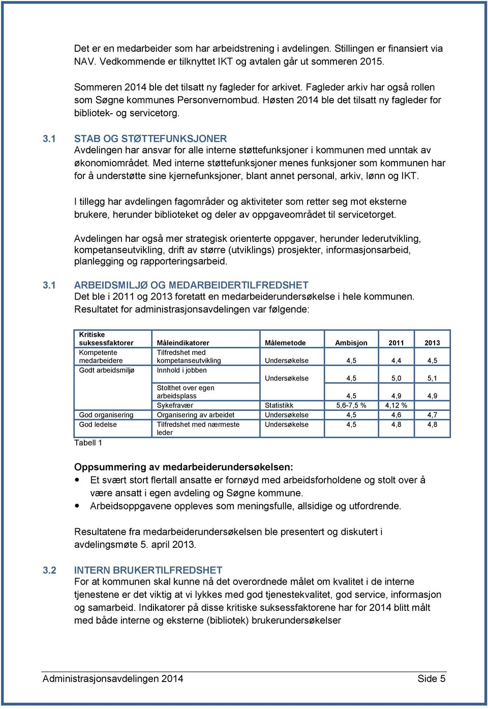 1 STAB OG STØTTEFUNKSJONER Avdelingen har ansvar for alle interne støttefunksjoner i kommunen med unntak av økonomiområdet.