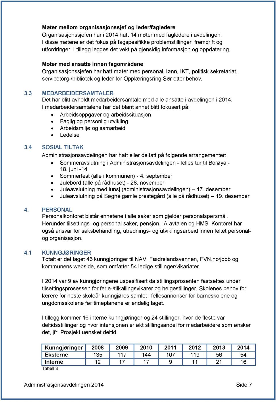 Møter med ansatte innen fagområdene Organisasjonssjefen har hatt møter med personal, lønn, IKT, politisk sekretariat, servicetorg-/bibliotek og leder for Opplæringsring Sør etter behov. 3.