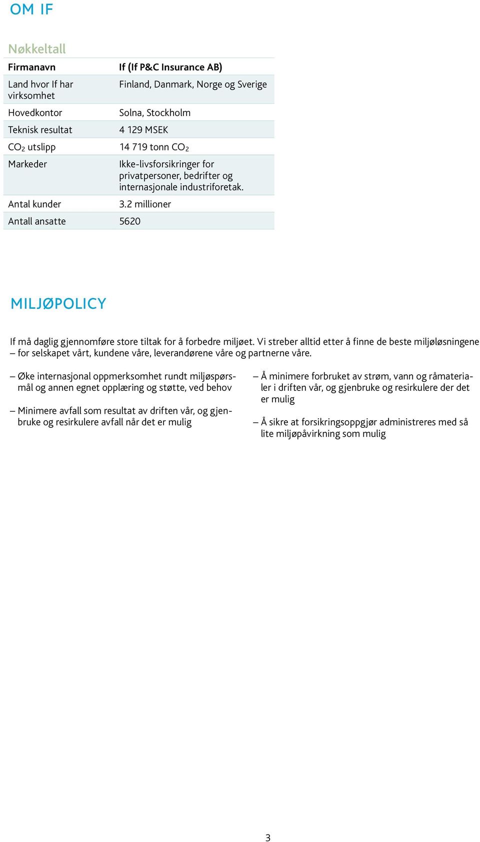2 millioner Antall ansatte 5620 miljøpolicy If må daglig gjennomføre store tiltak for å forbedre miljøet.