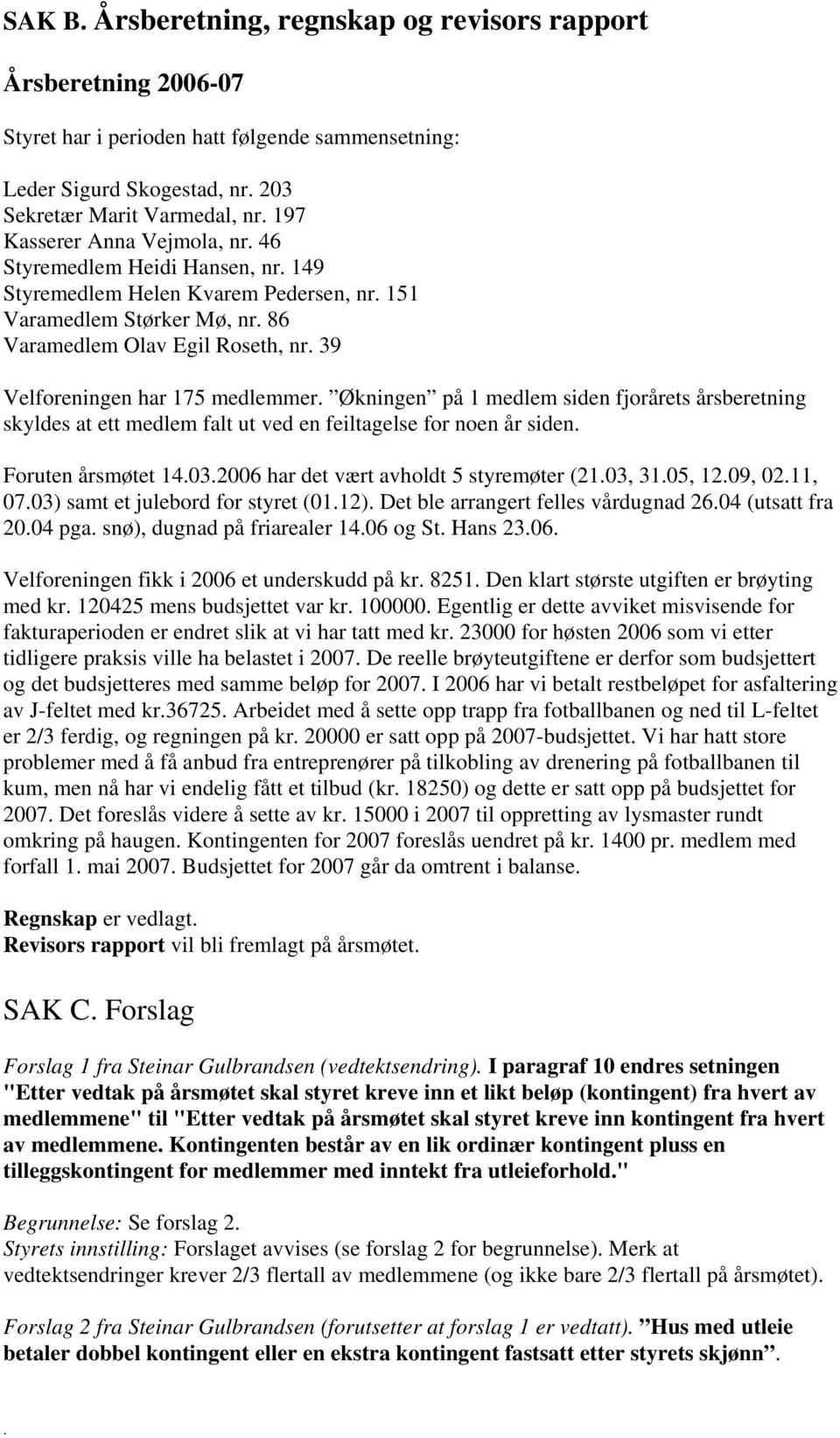 medlem siden fjorårets årsberetning skyldes at ett medlem falt ut ved en feiltagelse for noen år siden Foruten årsmøtet 14032006 har det vært avholdt 5 styremøter (2103, 3105, 1209, 0211, 0703) samt