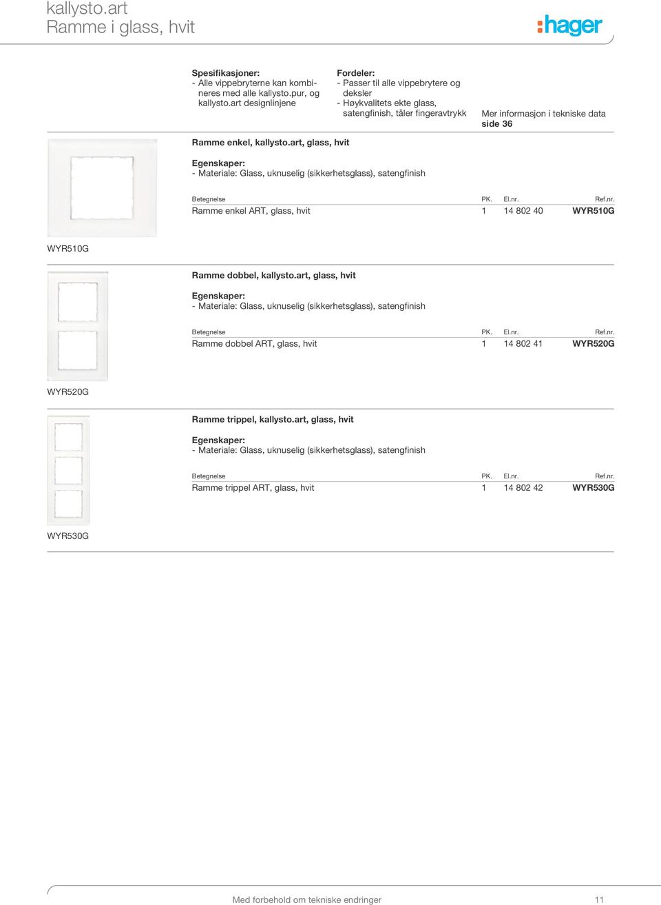 art, glass, hvit - Materiale: Glass, uknuselig (sikkerhetsglass), satengfinish Ramme enkel ART, glass, hvit 1 14 802 40 WYR510G WYR510G Ramme dobbel, kallysto.