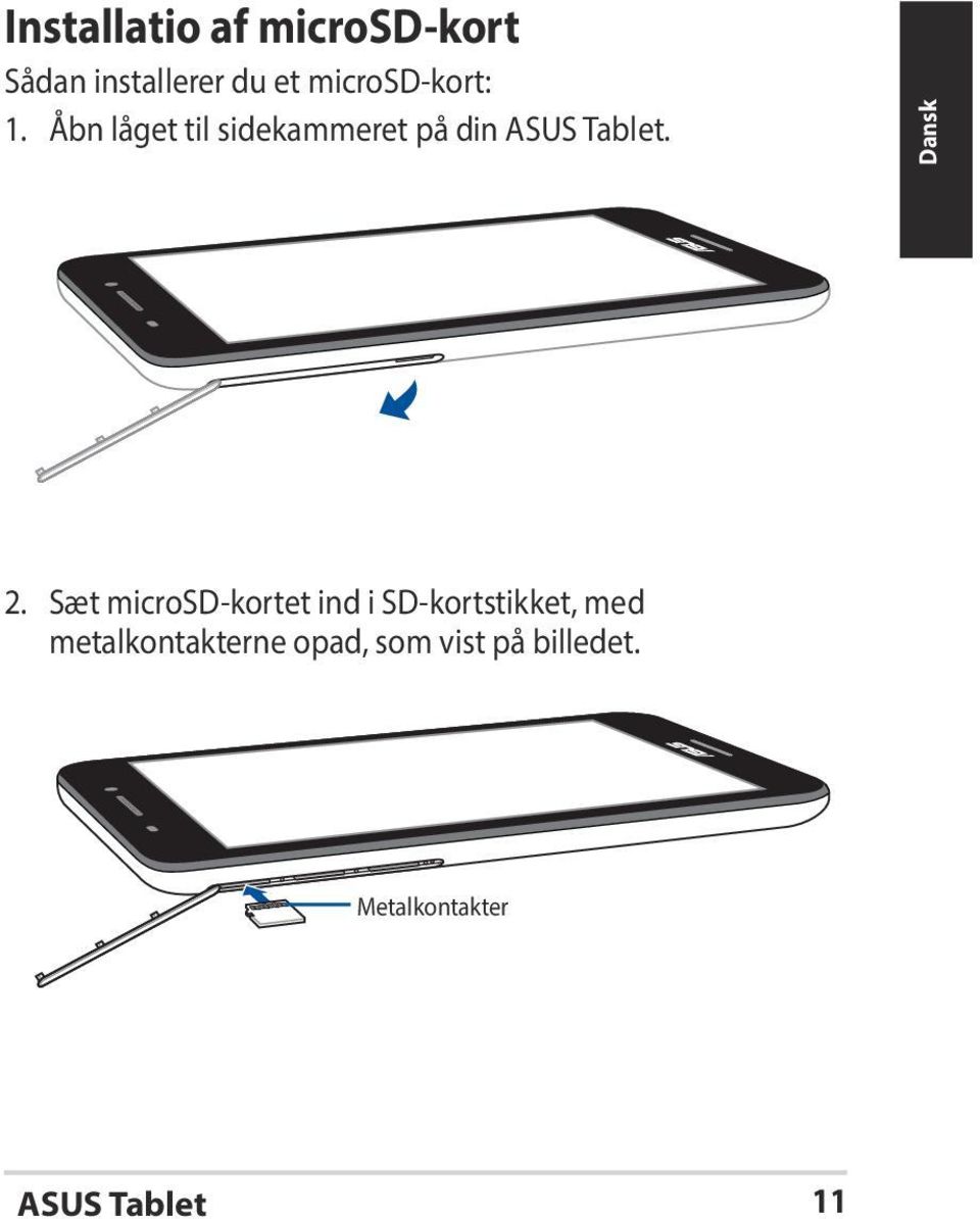 Åbn låget til sidekammeret på din ASUS Tablet. Dansk 2.