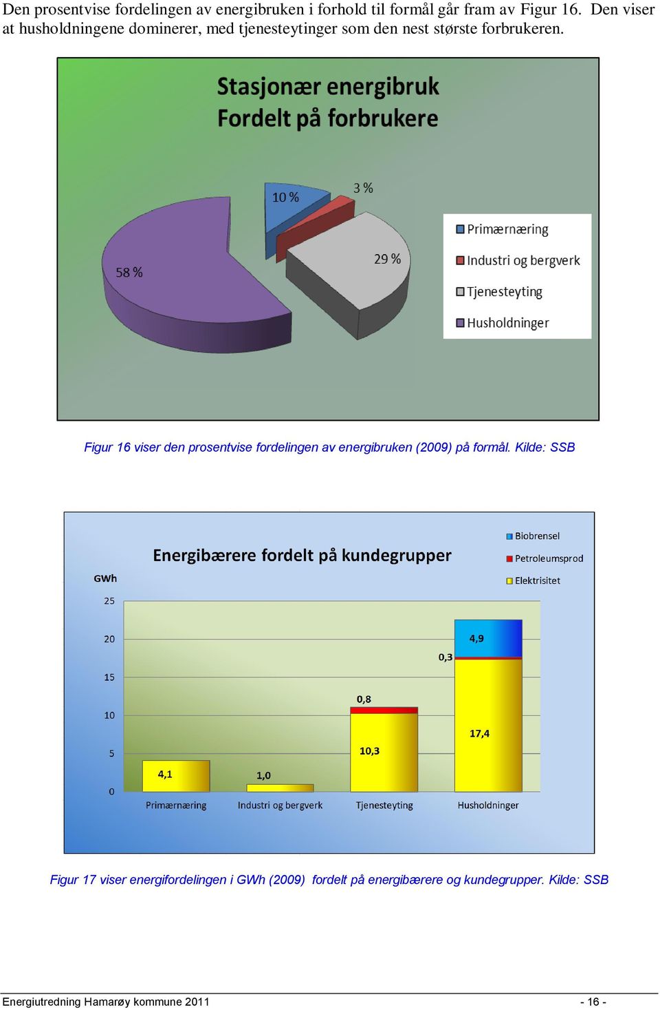 Figur 16 viser den prosentvise fordelingen av energibruken (2009) på formål.