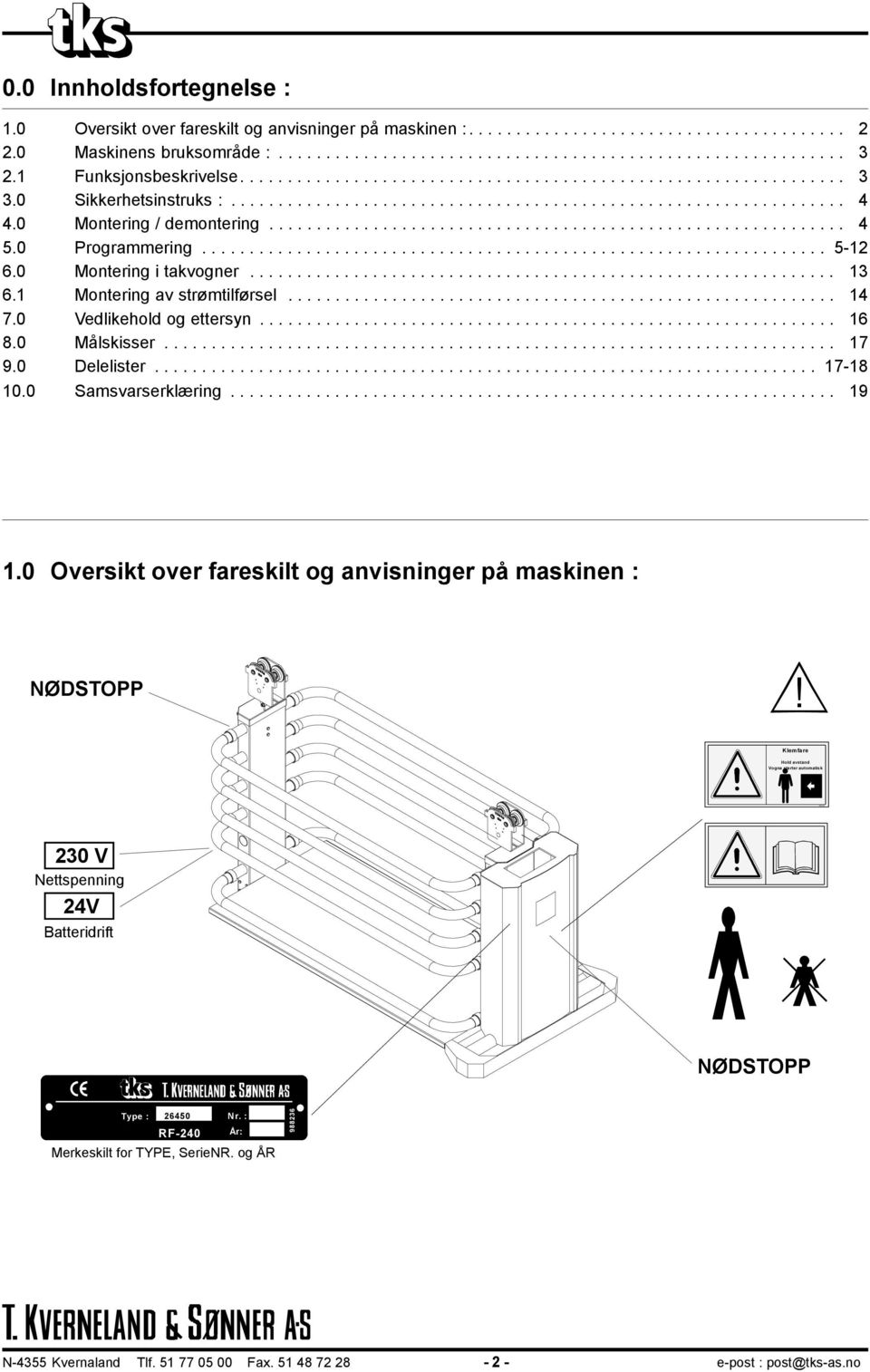 0 Montering / demontering............................................................. 4 5.0 Programmering.................................................................. 5-12 6.