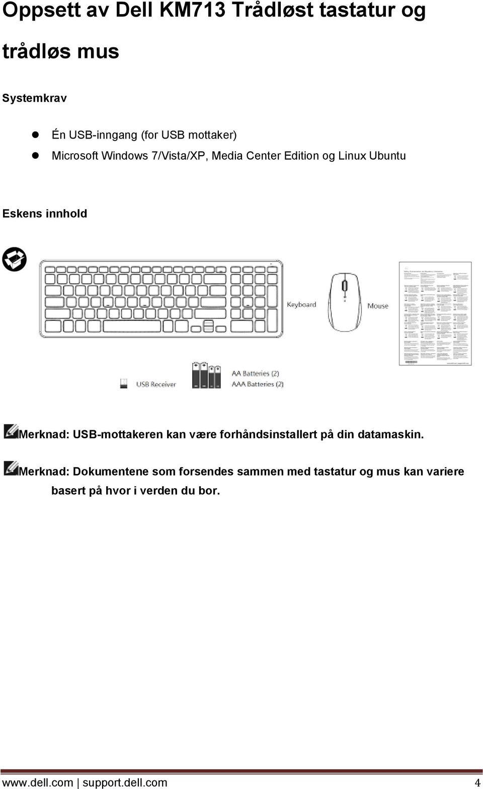 Merknad: USB-mottakeren kan væ re forhåndsinstallert på din datamaskin.