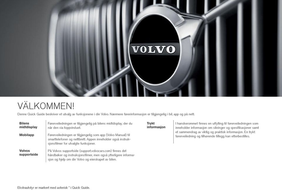 Førerveiledningen er tilgjengelig som app (Volvo Manual) til smarttelefoner og nettbrett. Appen inneholder også instruksjonsfilmer for utvalgte funksjoner.