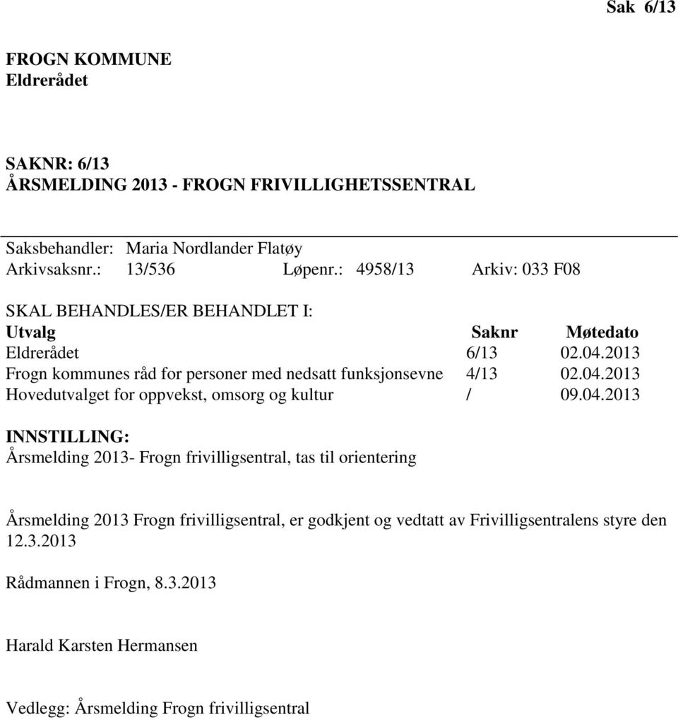2013 Frogn kommunes råd for personer med nedsatt funksjonsevne 4/13 02.04.
