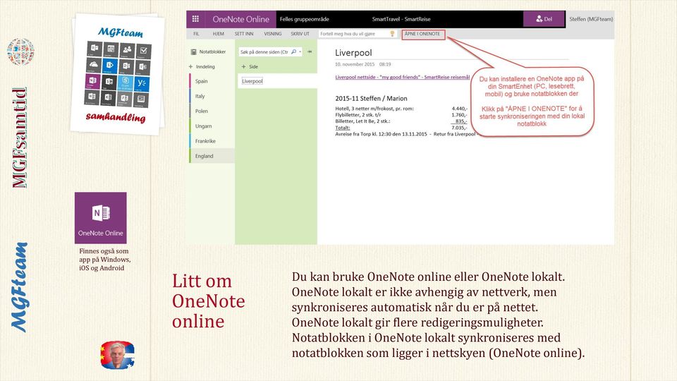 OneNote lokalt er ikke avhengig av nettverk, men synkroniseres automatisk når du er på