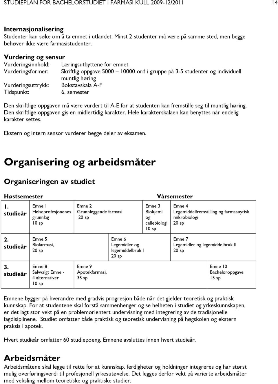 Vurdering og sensur Vurderingsinnhold: Læringsutbyttene for emnet Vurderingsformer: Skriftlig oppgave 5000 10000 ord i gruppe på 3-5 studenter og individuell muntlig høring Vurderingsuttrykk: