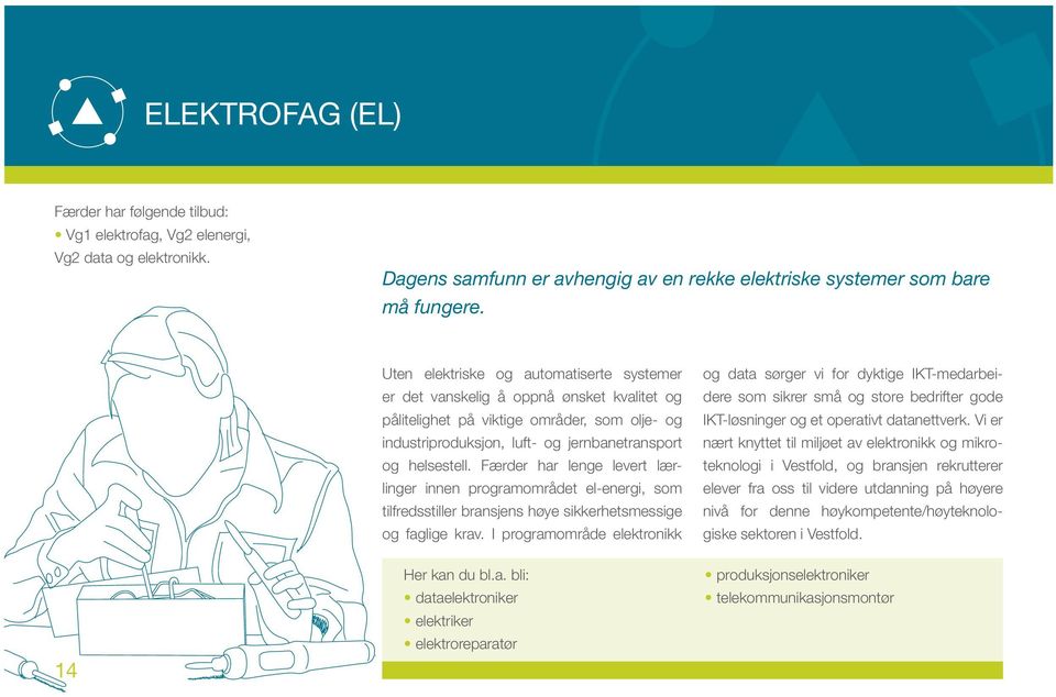 Færder har lenge levert lærlinger innen programområdet el-energi, som tilfredsstiller bransjens høye sikkerhetsmessige og faglige krav.